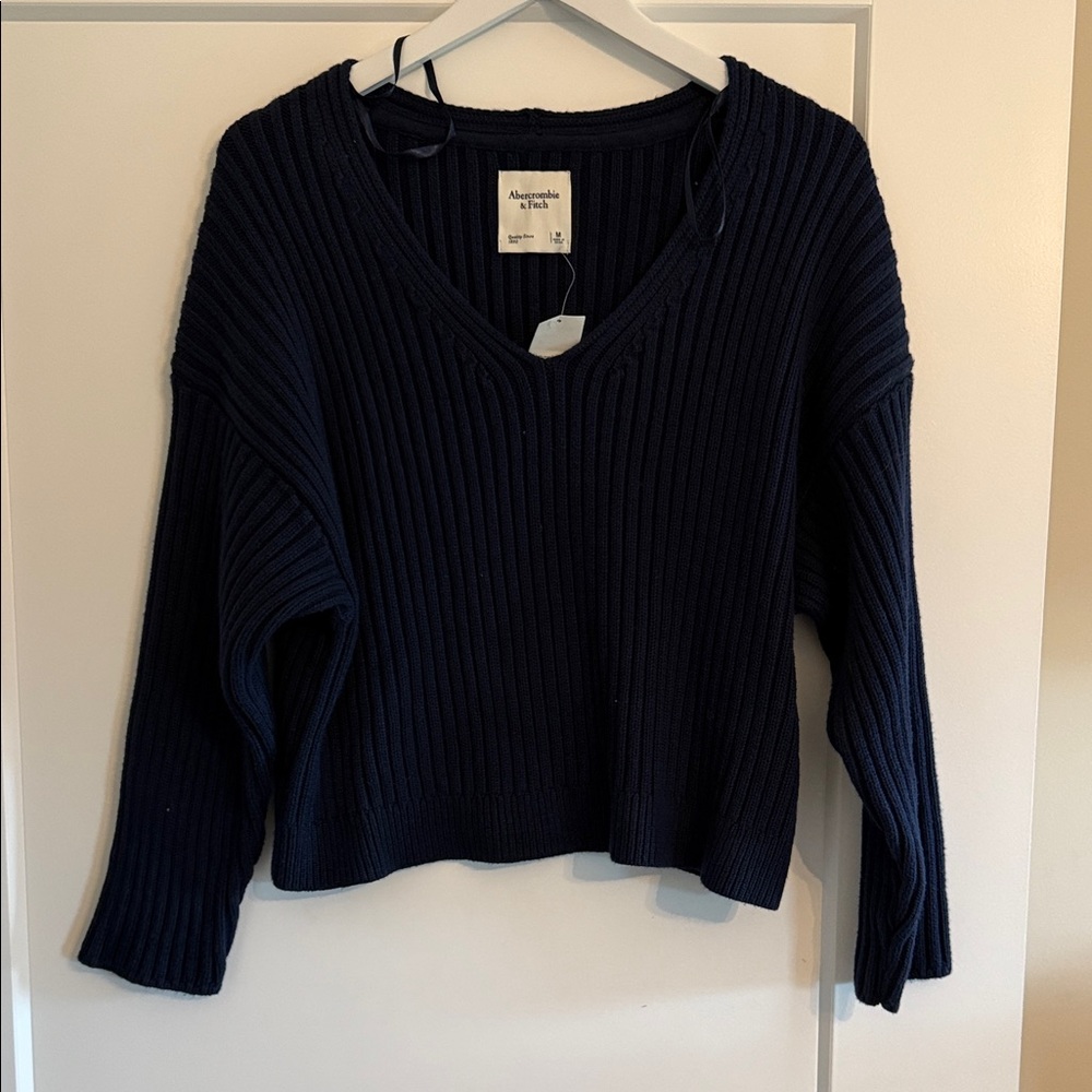 Abercrombie & Fitch Navy Ribbed V-Neck Sweater